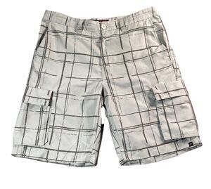 Tony Hawk Baggy Cargo Shorts Mens 34 Gray Plaid Y2K Skate Grunge Gorpcore